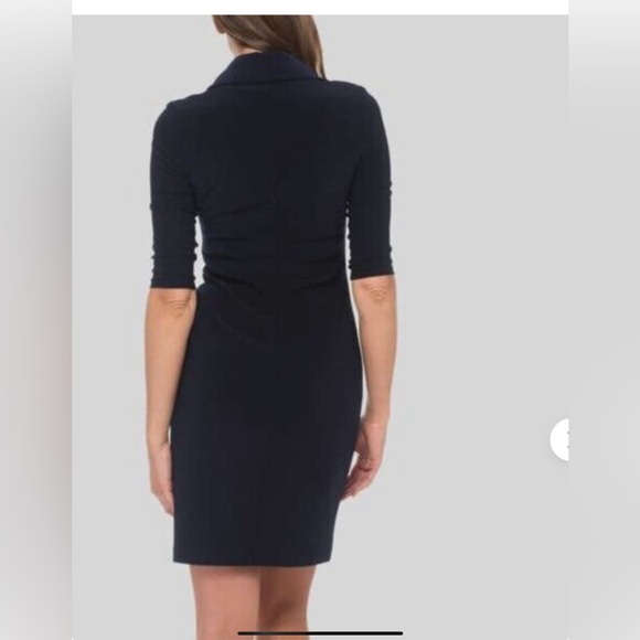 Joseph Ribkoff Dark Blue Bodycon Ruched zippered Dress  . - Picture 2 of 10